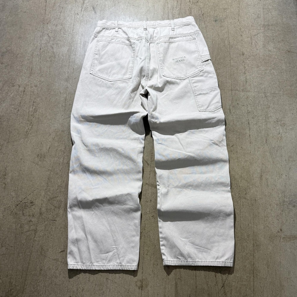Nautica Jeans Company Jeans Mens 36x32 Beige Relaxed Straight Carpenter Denim